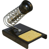 Soldering Iron Stand Single Spring For 40W 60W Soldering Iron Without Soldering Sponge - a black metal base with a coiled wire spring holder and a yellow cleaning sponge.