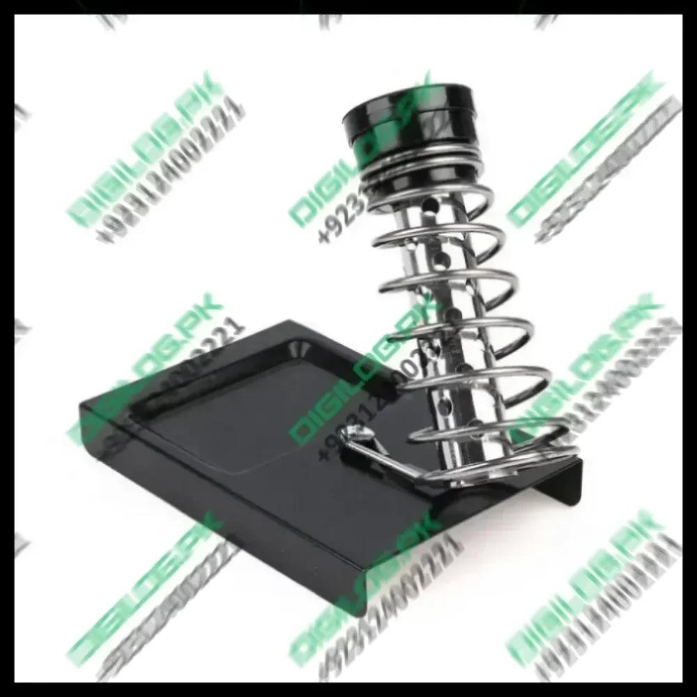 Soldering Iron Stand Single Spring For 40W 60W Soldering Iron Without Soldering Sponge - a black metal base with an attached coiled wire spring holder for a soldering iron, shown against a white background.