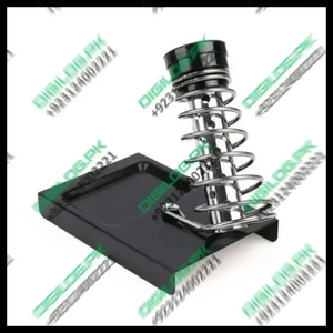 Soldering Iron Stand Single Spring For 40W 60W Soldering Iron Without Soldering Sponge - a black metal base with an attached coiled wire spring holder for a soldering iron, shown against a white background.