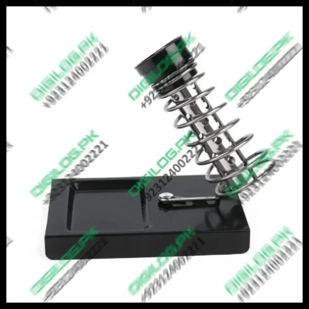 Soldering Iron Stand Single Spring For 40W 60W Soldering Iron Without Soldering Sponge - a black rectangular base with a metal coil spring holder attached to the right side.