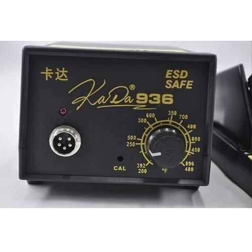 Soldering Iron Station Adjustable Temperature ESD Safe Kada 936 - the black front panel with a 5-pin connector, status LED, and temperature knob.