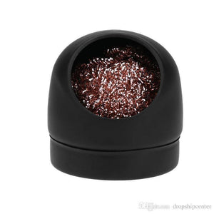 Soldering Iron Tip Cleaner Welding Head Cleaning Steel Wire Brush With Stand Holder For BGA Soldering Station - a black, dome-shaped holder containing a coiled copper-colored steel wire mesh for cleaning soldering iron tips.