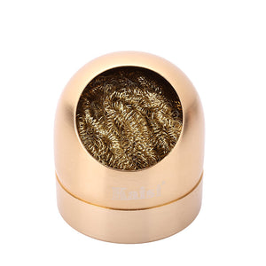 Soldering Iron Tip Cleaner Welding Head Cleaning Steel Wire Brush With Stand Holder For BGA Soldering Station - a gold-colored metal dome-shaped stand containing a coiled brass steel wire cleaning brush with the Kaisi logo visible.