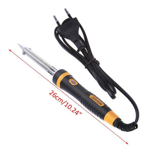 Soldering Iron With LED Power Indicator 60W 220V high quality - black and yellow electric soldering iron with a power cord and a dimension label of 26cm/10.24".