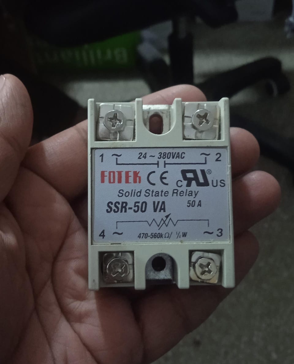 Solid State Relay 50VA Solid State AC Dimmer - a white square relay with four screw terminals and printed specifications.
