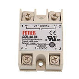 Solid State Relay Module Fotek Ssr 40 Da - a beige rectangular industrial component with four screw terminals and printed technical specifications.