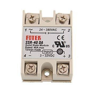 Solid State Relay Module Fotek Ssr 40 Da - a beige rectangular industrial component with four screw terminals and printed technical specifications.