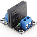 Solid State Relay Ssr Module 1 Channel For Arduino - a black Omron G3MB-202P relay mounted on a black PCB with two blue screw terminal blocks.