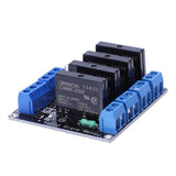 Solid State Relay Ssr Module 4 Channel G3mb-202P - four black Omron relays on a black circuit board with blue screw terminal connectors.