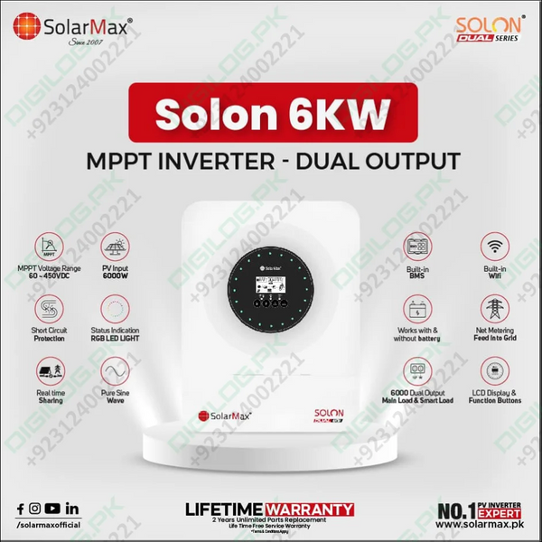 Solar Max SM-SOLON-DUAL-6KW hybrid inverter in Pakistan