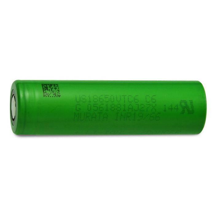 Sony VTC6 18650 1300mAh 15A Battery Cell - a single cylindrical green lithium-ion battery with printed text including US18650VTC6 and MURATA INR19/66.