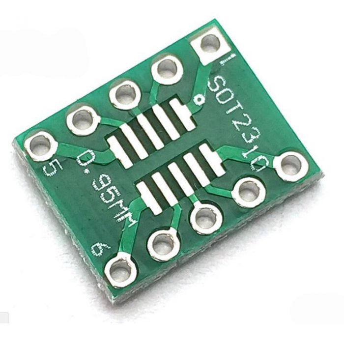 SOP10 S010 SOIC10 TSSOP10 MSOP10 TO DIP10 ADAPTER BOARD - a green rectangular printed circuit board with ten through-hole pins and surface-mount pads.