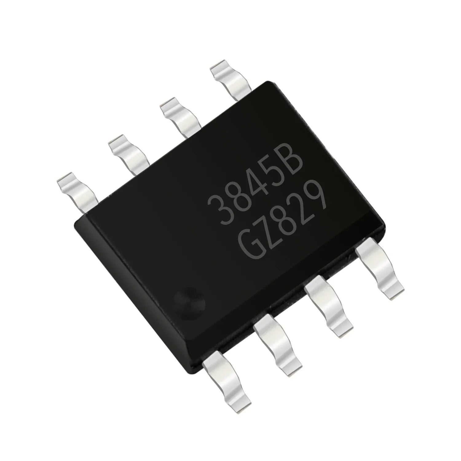 SOP8 UC3845B Current Mode PWM Controller - an 8-pin black integrated circuit chip with silver-colored gull-wing leads, marked with 3845B and GZ829.