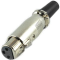 Soundking CA149 Female XLR Connector 3 Pin - a silver-toned metal 3-pin female XLR audio connector with a black rubber strain relief boot.
