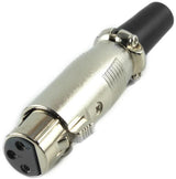 Soundking CA149 Female XLR Connector 3 Pin - a silver-toned metal 3-pin female XLR audio connector with a black rubber strain relief boot.