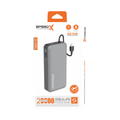 SpeedX SP-S285 22.5W 20000mAh Super Fast Charging Power Bank - a grey unit with a built-in cable, USB ports, and a digital display reading 100.