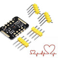 SPO2 MAX30102 Blood Oxygen Concentration Sensor PPG Sensor - the black rectangular sensor module and four yellow four-pin headers on a white background.