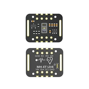 SPO2 MAX30102 Blood Oxygen Concentration Sensor PPG Sensor - a top view of the sensor component and a bottom view with labeled pinouts for VIN, SDA, SCL, GND, RD, and IRD.