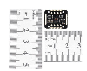 SPO2 MAX30102 Blood Oxygen Concentration Sensor PPG Sensor - shown next to two metal rulers to demonstrate its small physical dimensions.