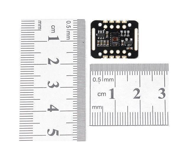 SPO2 MAX30102 Blood Oxygen Concentration Sensor PPG Sensor - shown next to two metal rulers to demonstrate its small physical dimensions.