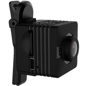 Spy Dvr 1080P Waterproof Camcorder HD Mini Camera SQ12 - a black, cube-shaped camera attached to a clip, showing a lens, a side port, and a memory slot.