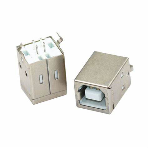 Square USB B Type Female Socket Connector 180 Degree for Printer Data Interface - two metallic, rectangular USB-B female ports with white plastic internal components.