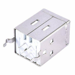 Square USB B Type Female Socket Connector 180 Degree for Printer Data Interface - a silver-coloured metal connector with a white plastic port interior.