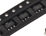 SS8050 NPN Transistor SOT-23 SMD Y1 for Arduino ESP32 Pakistan - close-up view of black electronic transistors marked with Y1 arranged in a plastic carrier tape for surface mounting.