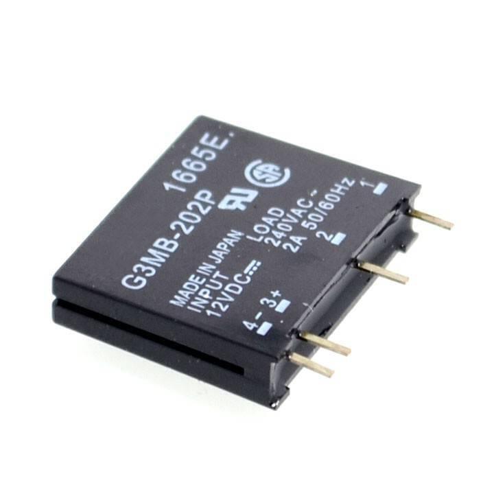 Ssr Solid State Relay Ssr G3mb-202P - a black, square-shaped electronic component with four metal pins and printed technical specifications on its top surface.