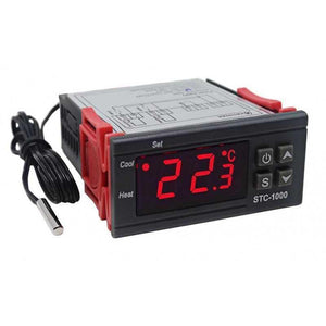 STC 1000 STC-1000 220V AC Digital Temperature Controller Thermostat Module - a black rectangular unit with a red LED display reading 22.3, control buttons, and a wired sensor probe.