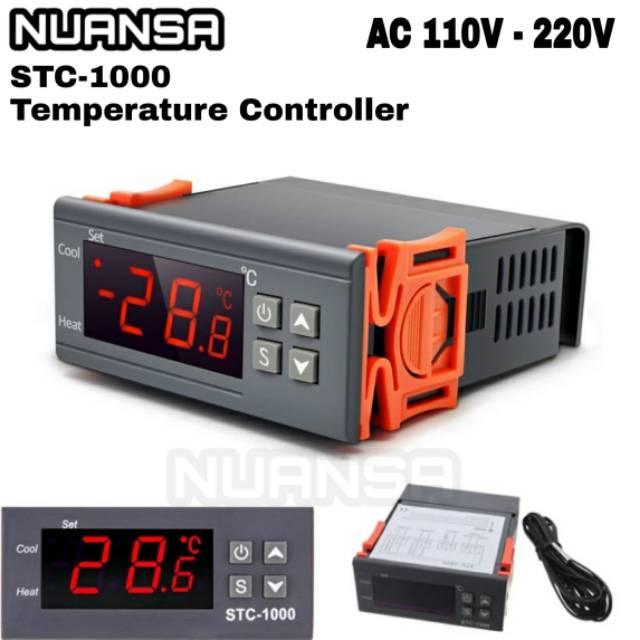 STC 1000 STC-1000 220V AC Digital Temperature Controller Thermostat Module - a grey rectangular unit with an orange mounting bracket, a digital display reading -28.8, and a wired sensor.