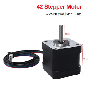 Stepper Motor 42SHDB4036Z-24B 40mm 3D Printer Parts Motor for Extruder 3D Printer VS B1 H2 V2.0 - a black square motor with a silver shaft, a 4-pin white connector, and a multi-colored cable, shown with dimension labels.