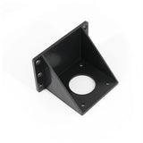 Stepper Motor Mounting Bracket Mount Plate L-shape for 3D Printer - a black L-shaped plastic mounting plate with a large center hole and several smaller screw holes on both sides.