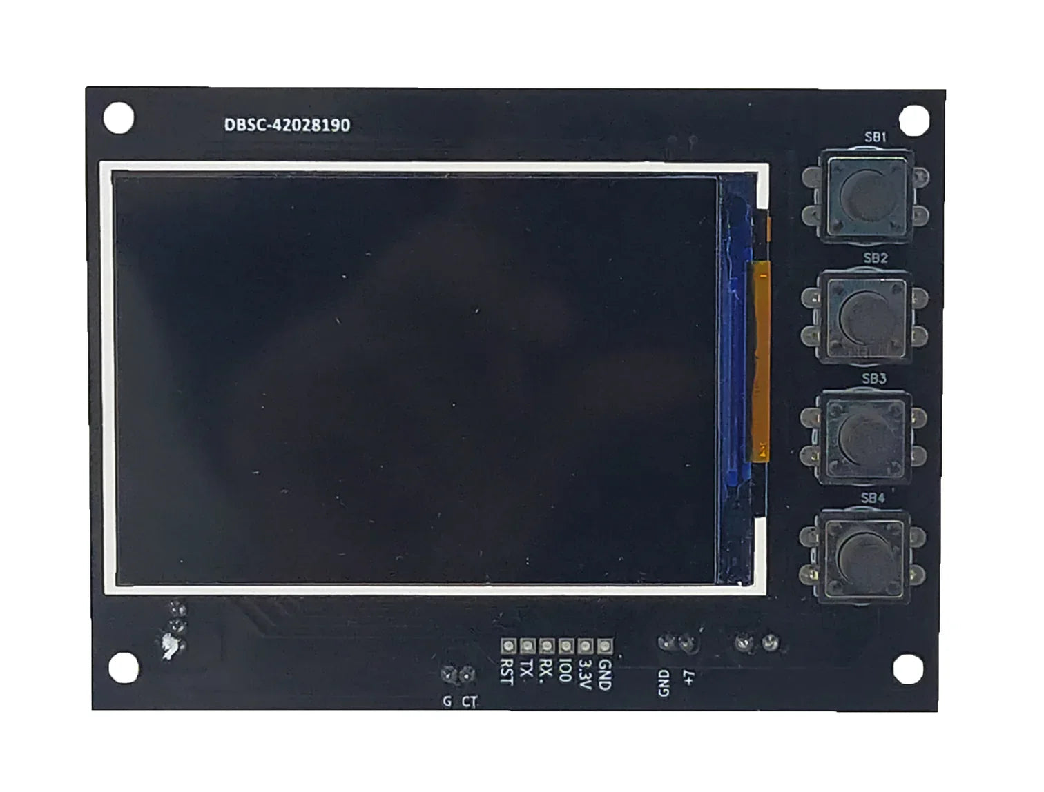 STM Sinewave Inverter Drive Module (Grid Sharig) + CT + 3.5" TFT Display + Cable - a black rectangular circuit board with a large blank TFT display and four push buttons on the right side.