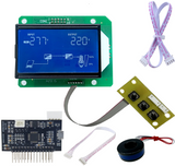 STM Sinewave Inverter Drive Module (Grid Sharing) + CT + Hybrid Style Display Board IDM-7 - kit: blue LCD showing 277 V input and 220 V output, SPWM board, three-button keypad, ribbon cables and a current transformer.