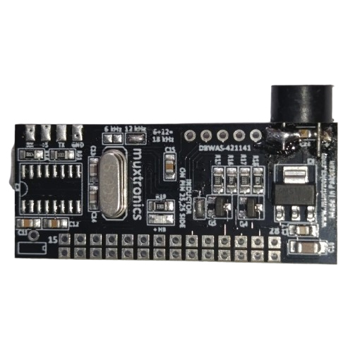 STM Sinewave Inverter Drive Module Pin to pin replacement for DSPIC30F2010 - a black rectangular circuit board featuring a crystal oscillator, a power jack, and numerous surface-mount components.