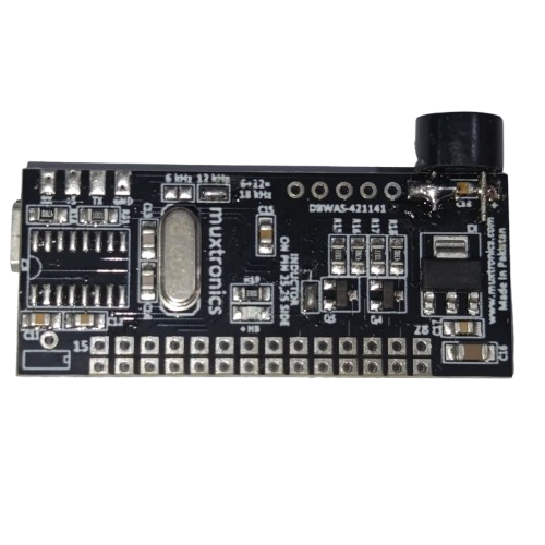 STM Sinewave Inverter Drive Module Pin to pin replacement for DSPIC30F2010 - a black rectangular circuit board with a silver crystal oscillator, a buzzer, and multiple surface-mount components.