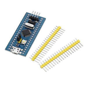 STM32F030C8T6 Core Board System Board STM32 F0 Development Board - a blue development board with a micro-USB port, reset button, crystal oscillator, and two strips of yellow header pins.