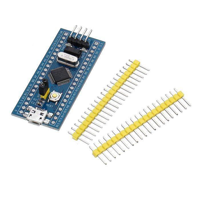 STM32F030C8T6 Core Board System Board STM32 F0 Development Board - a blue development board with a micro-USB port, reset button, crystal oscillator, and two strips of yellow header pins.