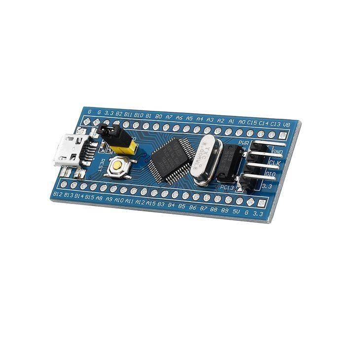 STM32F030C8T6 Core Board System Board STM32 F0 Development Board - a blue rectangular development board featuring a micro-USB port, a reset button, a jumper, and two rows of pin headers.