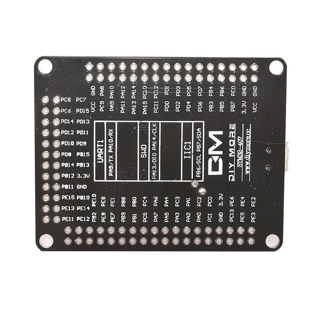 STM32F4 discovery STM32F407VGT6 Arm Cortex-M4 32bit MCU Core Development Board With Micro USB Pin Module - a black rectangular circuit board showing a detailed pinout diagram with labels for UART1, SWD, and IIC1 interfaces.