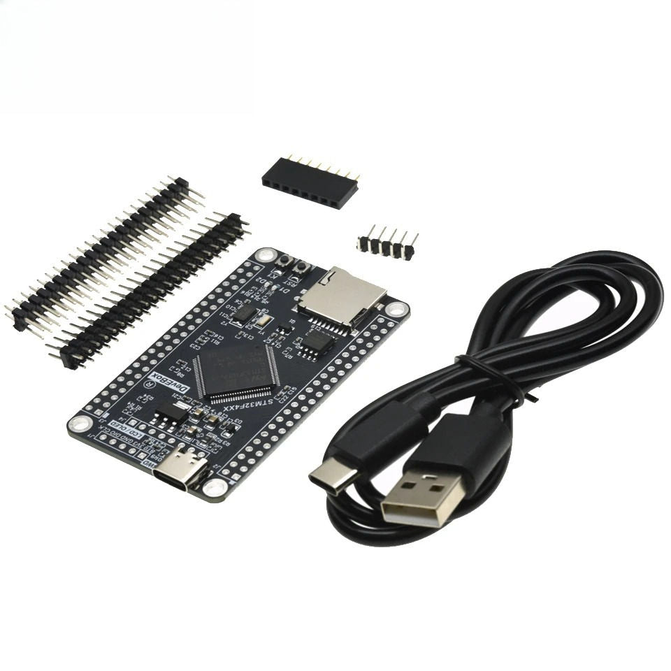 STM32F407VET6 STM32 System Core Board STM32F407 Development Board F407 Single Chip Learning Board - a black rectangular PCB with a USB-C port and SD card slot, shown with two sets of header pins and a USB-C cable.