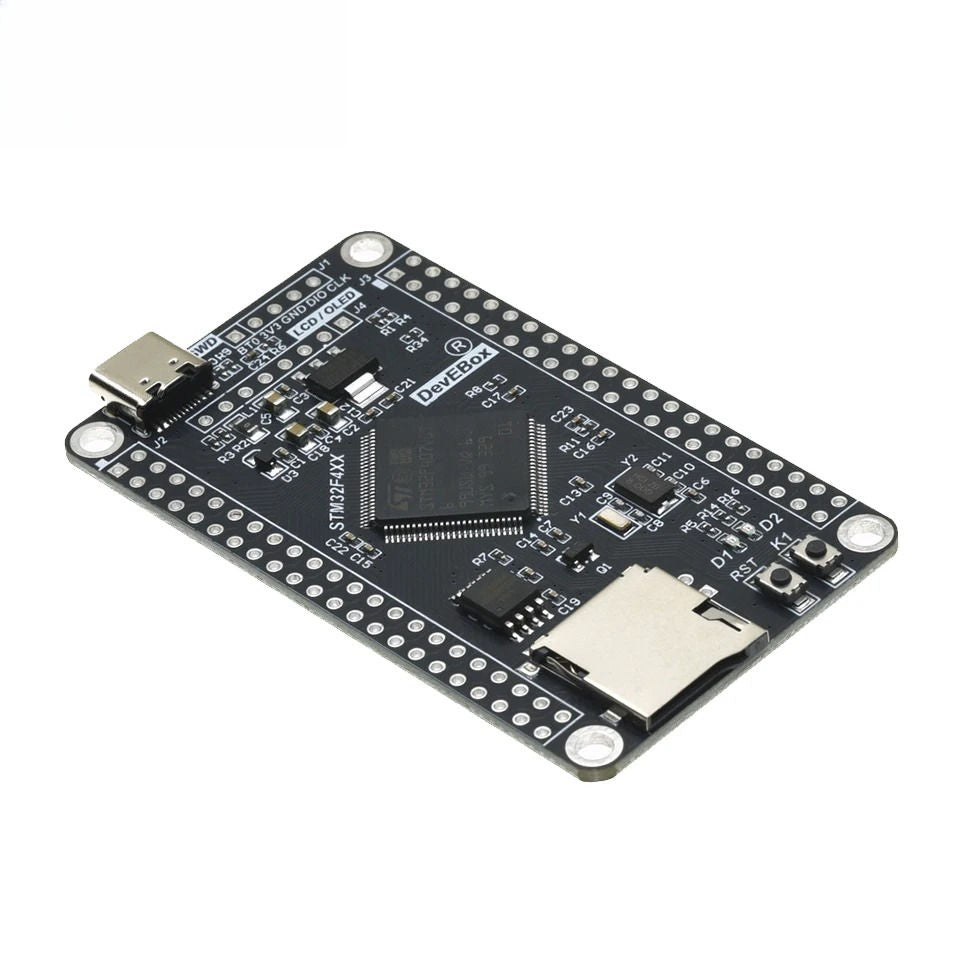 STM32F407VET6 STM32 System Core Board STM32F407 Development Board F407 Single Chip Learning Board - a black rectangular circuit board with a central chip, USB-C port, SD card slot, two buttons, and pin headers.