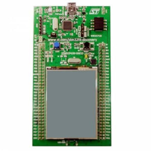 STM32F429 439 Arm Cortex M4 Development Kit - a green rectangular circuit board featuring a large central screen, a top USB port, and side pin headers.
