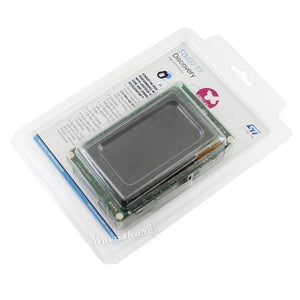 STM32F746G Disco Discovery Board Kit - in clear plastic retail packaging, featuring a rectangular display screen and visible circuit board components.