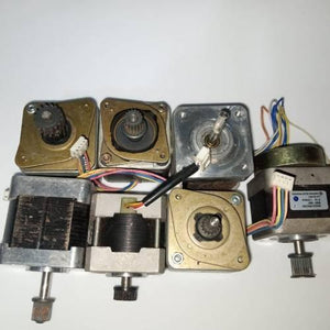 Stock Lot Used A4988 Compatible NEMA 17 Stepper Motor NEMA17 - a collection of six silver and metallic stepper motors with attached wiring connectors.