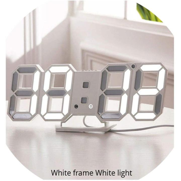 Stylish & Unique Electronic Desk Clock Vst-883-white - a white-framed digital clock with a white LED display, a stand, and a power cable.