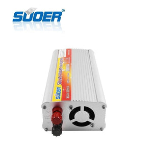 SUA-2000A Original Suoer 12V 2000W Inverter Modified Sine Wave Solar Power USB 12V DC To 220VAC - a silver rectangular unit with a cooling fan and red and black DC input terminals on the front panel.
