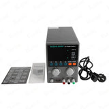 Sugon 3005D Regulated Power Supply - with a dark grey casing, digital display, control knobs, buttons, output ports, power cable, and included manuals.