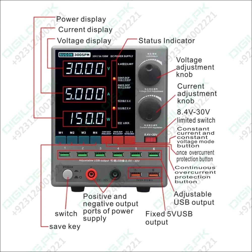 Sugon 3005PM 30V 5A 4-Digits Display LED High Precision Adjustable Switching DC Power Supply